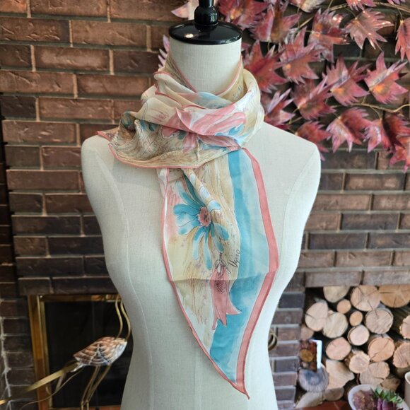 Vera Neumann - Vintage Silk Scarf with Watercolour Effect Floral Design - Picture 2 of 8